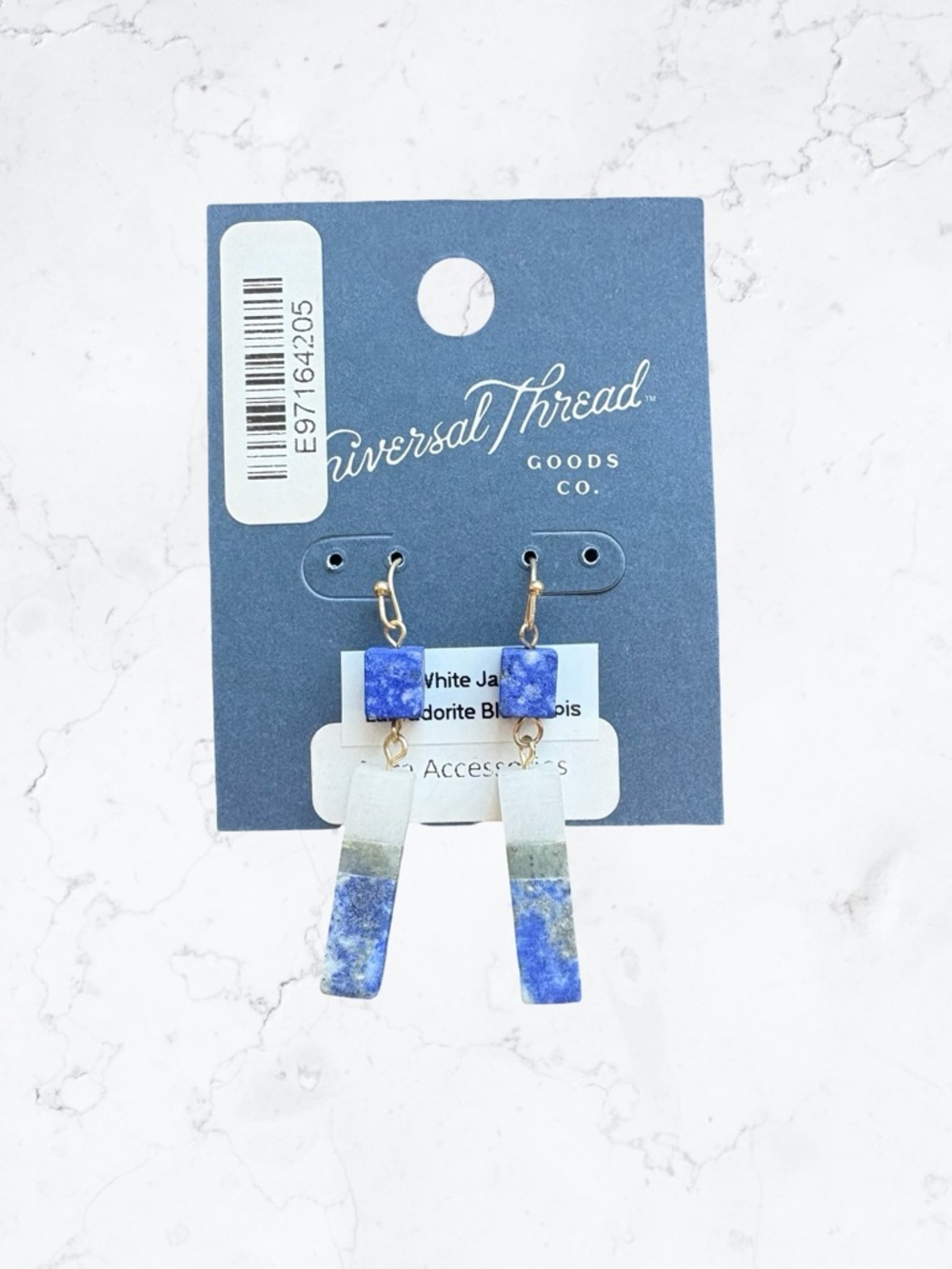 Universal Thread Lapis & White Jade Dangle Earrings